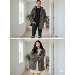 Vtg Classic Preppy Plaid Toggle Hooded Wool / Cashmere Blend Coat Unisex Size-2X